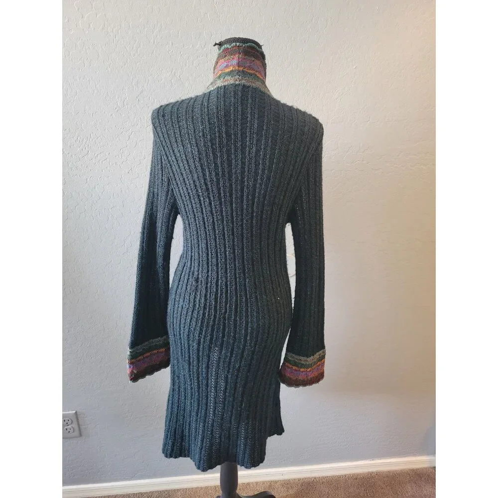 Peruvian Connection Hunter Green Long Duster Size S Bohemian Hippie Lagenlook - Picture 6 of 11